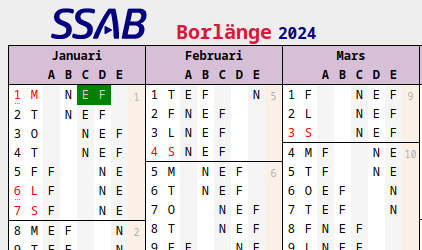 4 Skiftschema if metall